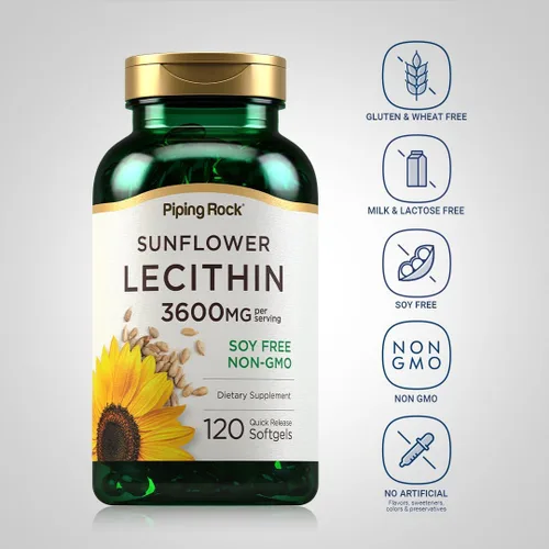 Miniatura 3 de Piping Rock Cápsulas de cápsulas blandas de lecitina de girasol 3600 mg 120 píldoras Ricas en fosfatidilcolina Sin soja, sin OMG, sin gluten