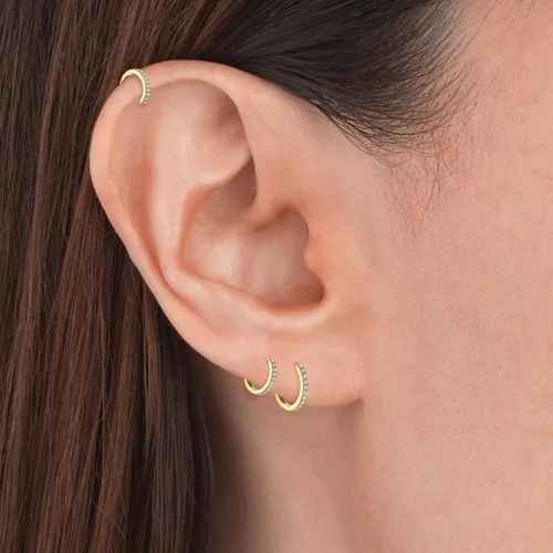 Miniatura 3 de Aretes pequeños en forma de círculo de plata de ley 925 con circonia cúbica, 3 pares de aros chapados en oro blanco de 14 quilates para piercing