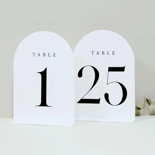 Miniatura 15 de Números de mesa de arco esmerilado para recepción de boda, paquete de 10 piezas de 5x7" Signos acrílicos de arco esmerilado con soporte, números