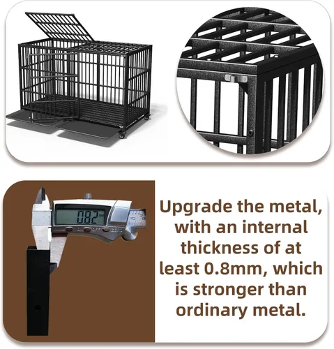 Miniatura 5 de Jaula extra grande para perros grandes, jaula resistente de 64 pulgadas, perrera indestructible para perros de alta ansiedad, ruedas con cerradura