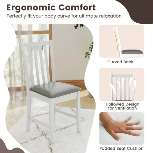 Miniatura 5 de Giantex Juego de 4 sillas de comedor de madera, sillas de cocina tapizadas de piel sintética con patas de madera de goma, respaldo curvo, asiento