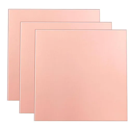Paquete de 3 láminas de cobre puro 99.9%, calibre 18 de 4 x 4 pulgadas (0.039 in) de grosor, placa de cobre unida con película, perfecta para joyas,