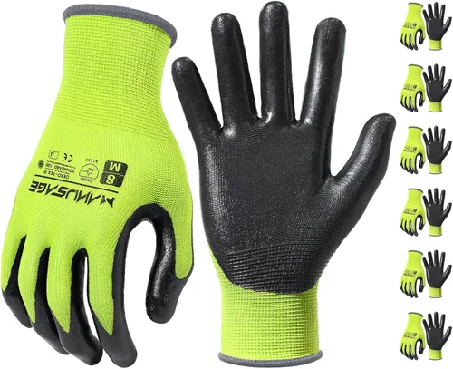 Miniatura 17 de MANUSAGE Guantes de trabajo de nitrilo, ajuste elástico cómodo 3D, agarre potente, pantalla táctil, revestimiento de espuma duradera, flexibles