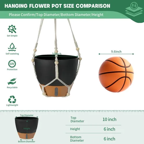 Miniatura 2 de Juego de 2 macetas colgantes de riego automático para plantas de interior, incluye maceta colgante para plantas, maceta colgante con orificio