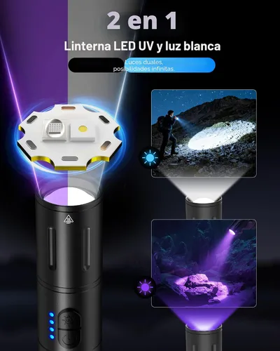 Miniatura 3 de Linterna de luz negra UV, recargable 2 en 1, linterna de luz blanca LED y luz negra de 395 nm, impermeable, zoomable, LED súper brillante