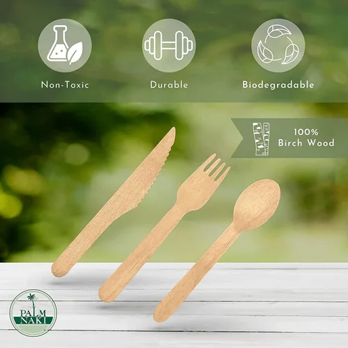 Miniatura 2 de PALM NAKI Birchwood Cutlery - 40 unidades - Vajilla desechable, ecológica, cubiertos compostables y biodegradables (cuchillos, paquete de 40)