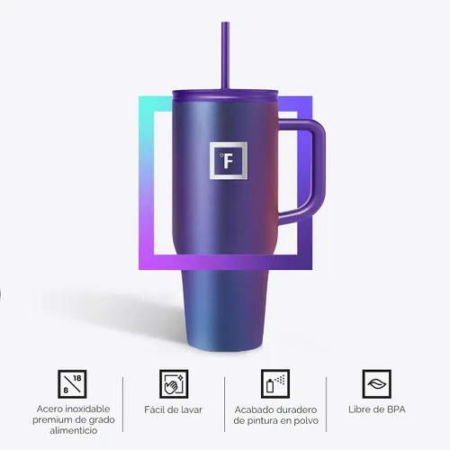 Miniatura 5 de IRON °FLASK Co-Pilot Taza térmica con popote y tapas abatibles, botella con asa para bebidas calientes o frías, a prueba de fugas, para agua o café