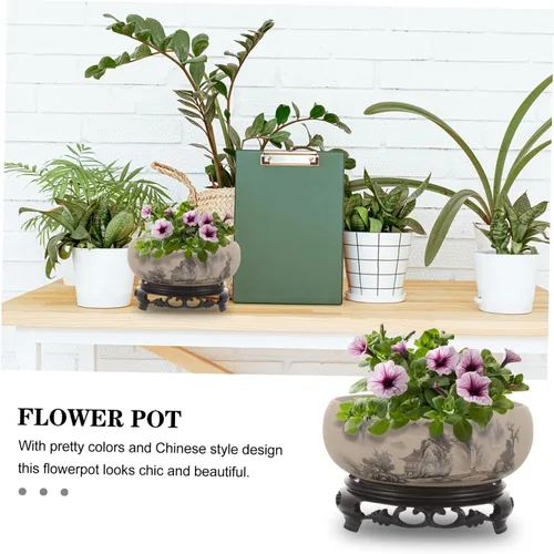 Miniatura 5 de OSALADI Cuenco de lirio de agua de cerámica, maceta hidropónica grande, cuenco para plantas de jardín, recipiente de plantación de flores