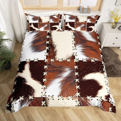 Miniatura 16 de Juego de ropa de cama con estampado de piel de vaca para niños, juego de funda de edredón con patrón de piel de vaca, juego de funda de edredón