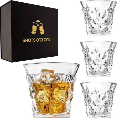 LEMONSODA Juego de 4 vasos escoceses de alta calidad, elegantes vasos de whisky para whisky, malta individual, juego de vidrio antiguo en caja de