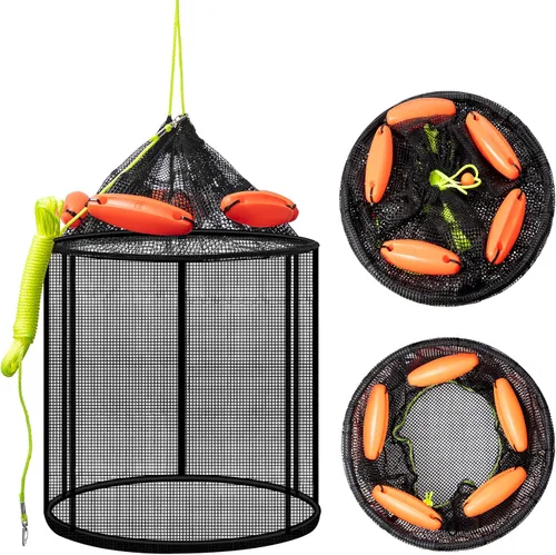 Leyndo 2 redes de pesca flotantes plegables grandes – Red flotante plegable para pesca – Soporte portátil para peces – Jaula de almacenamiento de