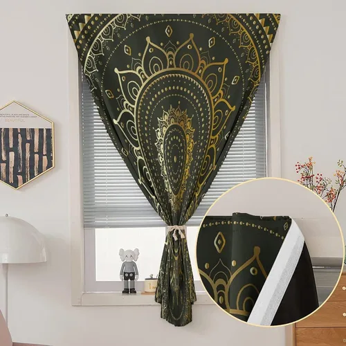 Miniatura 2 de XISUNYA Anywhere - Cortina opaca portátil, cortinas opacas para puerta de mandala doradas, diseño de figuras tribales circulares, cortinas opacas