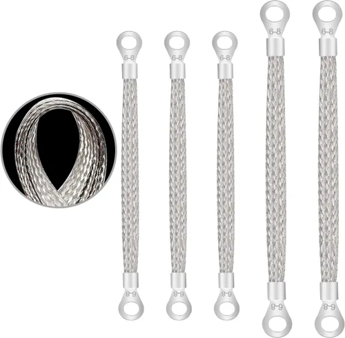 5 correas de tierra para automóviles, 2 tamaños de 10" x 1/2" y 13" x 1/2", correas de tierra trenzadas de cobre estañado, correas de cable de