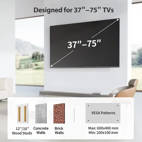 Miniatura 2 de Pipishell - Soporte de pared para TV de movimiento completo para la mayoría de televisores de 37 a 75 pulgadas, soporte de pared con brazos