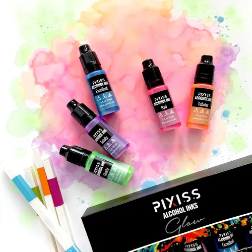 Miniatura 4 de Pixiss Juego de tinta de alcohol que brilla en la oscuridad, 5 tonos de tinta de alcohol brillante para suministros de resina epoxi, papel Yupo