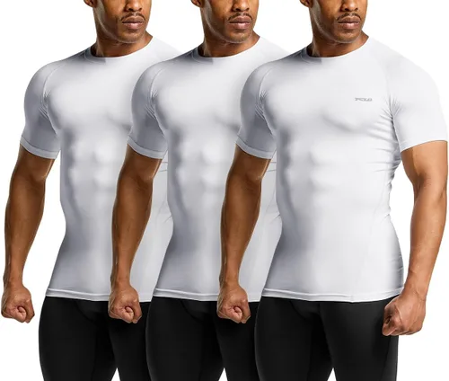 TSLA - Paquetes de 1 o 3 camisetas de compresión para hombre, FPU 50+, de secado rápido, de manga corta, camiseta de entrenamiento atlético,
