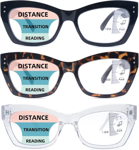 Paquete de 3 lentes de lectura progresivos para mujeres y hombres, elegantes lentes de lectura con bloqueo de luz azul para computadora multifocales