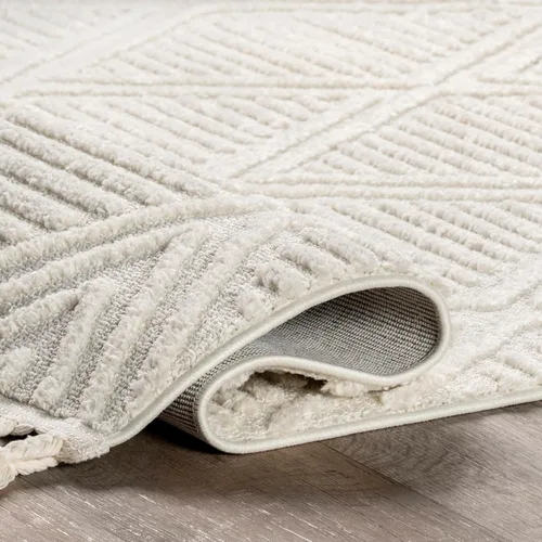 Miniatura 6 de Rugs USA Balboa Beige, 6 pies 7 pulgadas x 9 pies, azulejo texturizado, borla, suave y acogedor, alto tráfico, resistente a las manchas, fácil