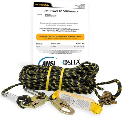 KwikSafety - Charlotte, NC - TSUNAMI [Cuerda trenzada PREMIUM] Línea de vida vertical ANSI OSHA Agarre de cuerda con mosquetón a presión