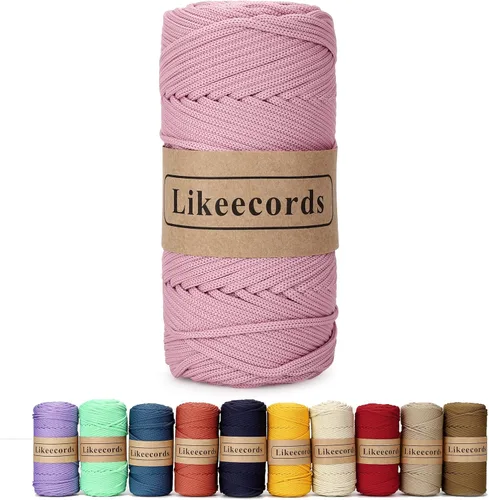 Miniatura 20 de Likeecords Cordón de macramé trenzado de poliéster de 0.157 in, 140 yardas/426 pies, hilo elástico para bolsa de ganchillo para manualidades, Verde