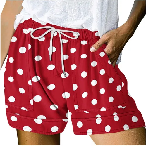 Zquehuo Pantalones cortos casuales de lunares con cordón para mujer, pantalones cortos de verano 2023 con cintura elástica y bolsillos
