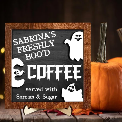 Miniatura 7 de Letrero personalizado de Freshly Boo D Coffee para Halloween, lindo letrero de madera de fantasma, letrero de boo, letrero divertido de Halloween