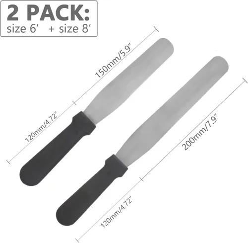 Miniatura 2 de ICSTM - Espátula compensada, espátula compensada de acero inoxidable negro (paquete de 2, 6 pulgadas + 8 pulgadas, recta)