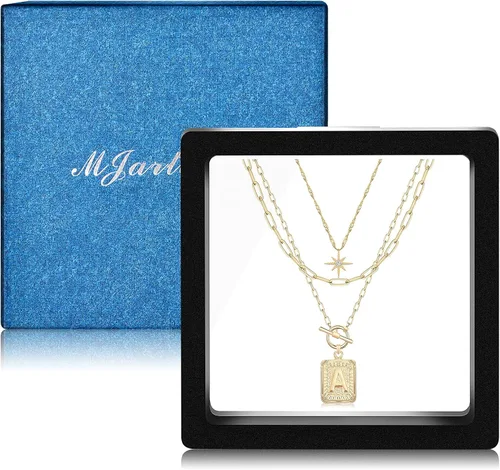 Miniatura 6 de MJartoria Collares con inicial en capas para mujer, a la moda, chapado en oro de 14 quilates, gargantilla de estrella simple, collar con dije