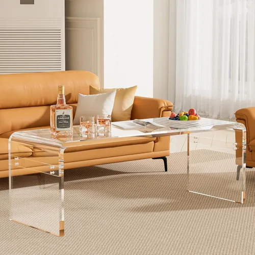 Miniatura 13 de Premium Mesa de Café de Acrílico de 32", Mesa de Café de Lucite Transparente para Sala de Estar, Mesa Central de Plexiglás Rectangular con Cascada