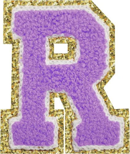 Miniatura 82 de Parches de letras termo-adhesivas de felpilla para chaquetas, parches de letras universitarias con brillantina para planchar en la letra azul A