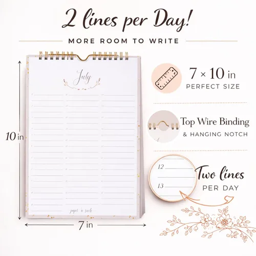 Miniatura 5 de Paper 'n Such - Calendario perpetuo para cumpleaños y aniversarios -12 meses - Libro grande para colgar en la pared - Diario para días importantes