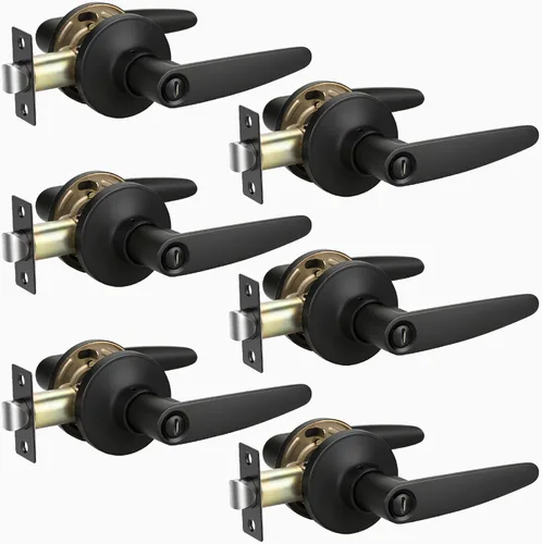 Miniatura 8 de KNOBWELL Juego de 10 manijas de puerta color negro mate, juego de manijas de puerta para privacidad para cama y baño, reversible para lado derecho