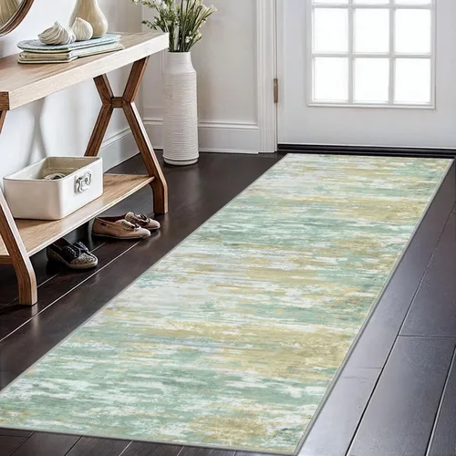 Miniatura 132 de KOZYFLY – Alfombra de pasillo moderna y lavable de diseño abstracto verde, 2 x 5 pies, antideslizante, suave y de pelo corto, ideal para cocina
