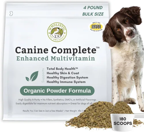 Wholistic Pet Organics Canine Complete - Polvo multivitamínico para perros, 4 libras, vitaminas diarias para perros y suplementos para alimentos