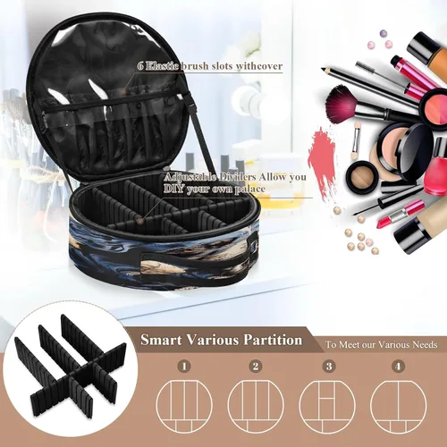 Miniatura 4 de senya Bolsa redonda para cosméticos, estuche de viaje para maquillaje, bolsa organizadora de maquillaje con divisores ajustables, portátil