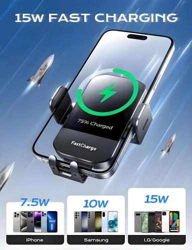 Miniatura 9 de Cargador inalámbrico para automóvil, 15 W de carga rápida de 15 W, cargador de teléfono para automóvil, soporte de teléfono para montaje