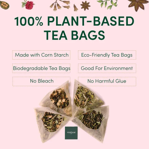 Miniatura 5 de VAHDAM, Paquete surtido de té Chai (6 deliciosos sabores, 36 bolsas de té piramidales ecológicas) con cafeína, sin gluten, sin OMG, mezclas de té