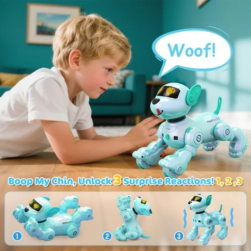 Miniatura 5 de VATOS Nuevo Robot Perro Inteligente con Control Remoto para Niños, 17 Funciones Interactivas Divertidas Inteligente Programable Cachorro Robótico
