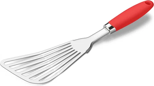 Espátula de pescado de acero inoxidable 304, delgada y flexible ranurada con mango ergonómico antideslizante, espátula de metal para peces, huevos,