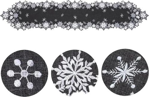 Miniatura 2 de Caminos de mesa bordados de copos de nieve grises para Navidad e invierno (gris, 14 x 69 pulgadas)