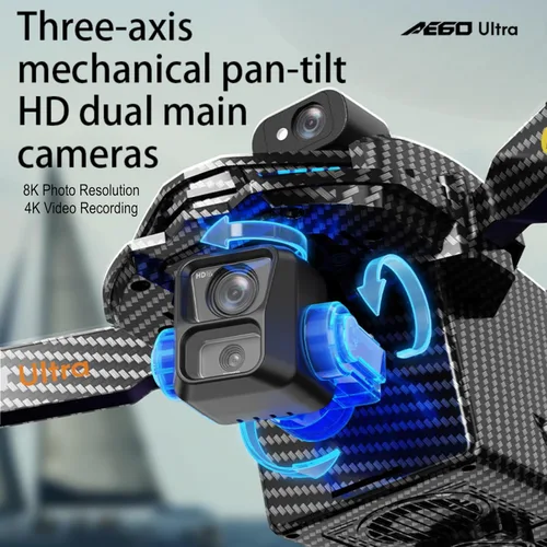 Miniatura 5 de AE60 Ultra Drones con cámara para adultos, grabación de video 4K y resolución de fotos 8K, cardán de 3 ejes, alcance de 7.5 millas, control remoto