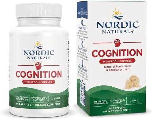 Nordic Naturals Cognition Complejo de hongos, sin sabor, 60 cápsulas, apoyo para el cerebro, la memoria y el estado de ánimo, mezcla de hongo melena
