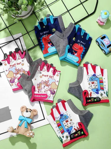 Miniatura 22 de SATINIOR 3 pares de guantes de medio dedo antideslizantes de gel para ciclismo, guantes de gimnasia ajustables para niñas y niños