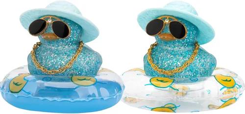 wonuu 2 piezas de decoración de tablero de automóvil, patos de colores, pato de goma para adornos de automóvil, accesorios de adorno con mini B_blue