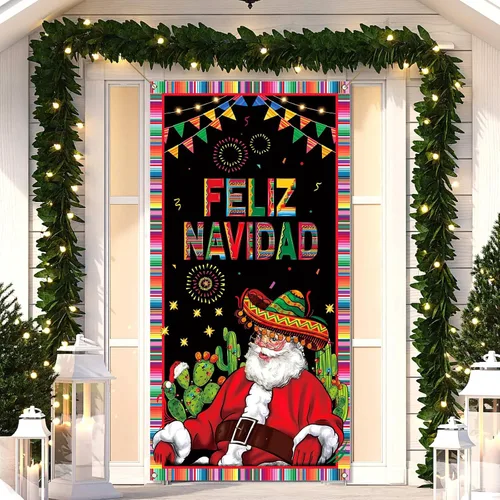 Miniatura 2 de Nepnuser Feliz Navidad Decoración Mexicana Cubierta de Puerta de Navidad Banner de Colgar en la Puerta para Fiesta de Navidad y Día Festivo