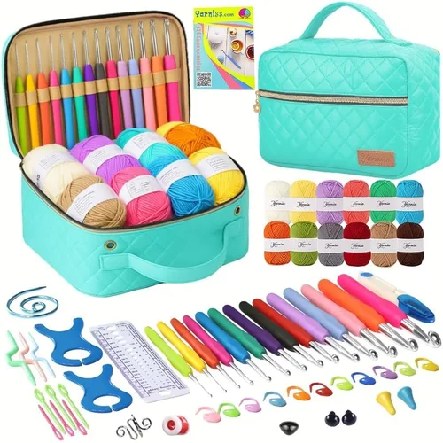 Miniatura 8 de Juegos de ganchillo Yarniss con hilo, 1120 yardas de carretes de hilo de ganchillo suave, 10 tamaños de ganchos de ganchillo ergonómicos con bolsa