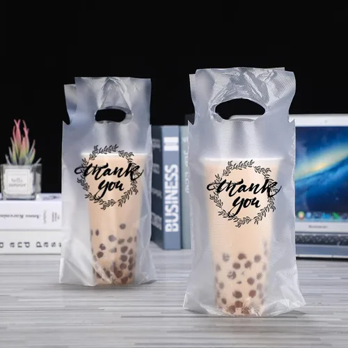 Miniatura 3 de Kisston 1000 Pz Portador de bebidas para entrega, bolsas de plástico para bebidas con asa transparentes, bolsas de polietileno para bebidas en masa