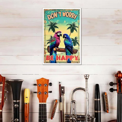 Miniatura 4 de Póster de decoración de bar Tiki con texto en inglés "Don't Worry, Be Happy Parroth", póster hawaiano para decoración del hogar, adecuado para Multi