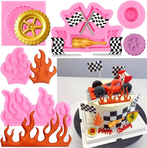 Miniatura 11 de ZiXiang Moldes de silicona para autos de carreras, molde redondo 3D para fondant, molde de rueda de camión, molde de silicona para medallas