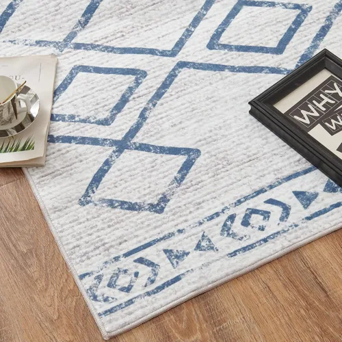 Miniatura 4 de jinchan Alfombra marroquí de pasillo 2x6 - Alfombra lavable a máquina para cocina, alfombra moderna geométrica de pelo bajo, suave, ligera, azul